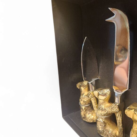 Brass Mice Cheese Knives Set, NIB, Golden Handles, 3 knife set - Picture 2 of 4